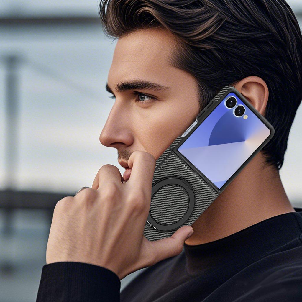 Minimalist Kevlar Carbon Fiber Magnetic Holder Case for Samsung Galaxy Z FliP 7 6 5 4 3 For Mag-safe 360 Rotating Bracket Cover