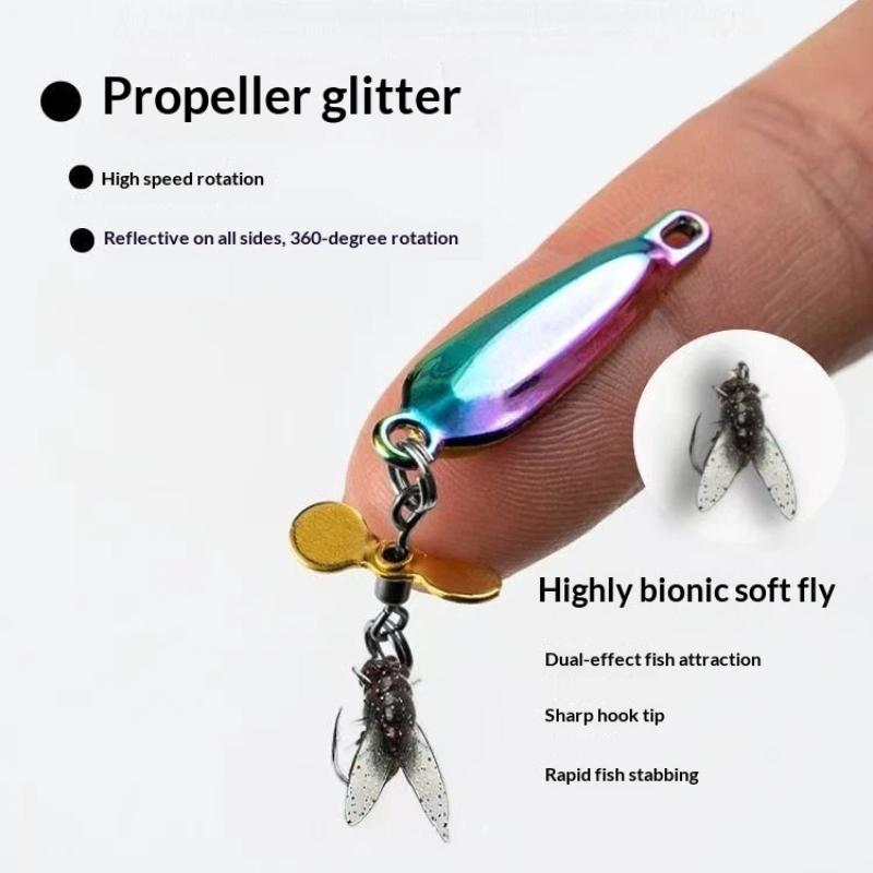 5Pcs Fly Spinning Propeller Metal Sequins Insect Soft Bait Micro Fishing Flies Fly Fishing Hook Trout Bass Fishing Lure Baits