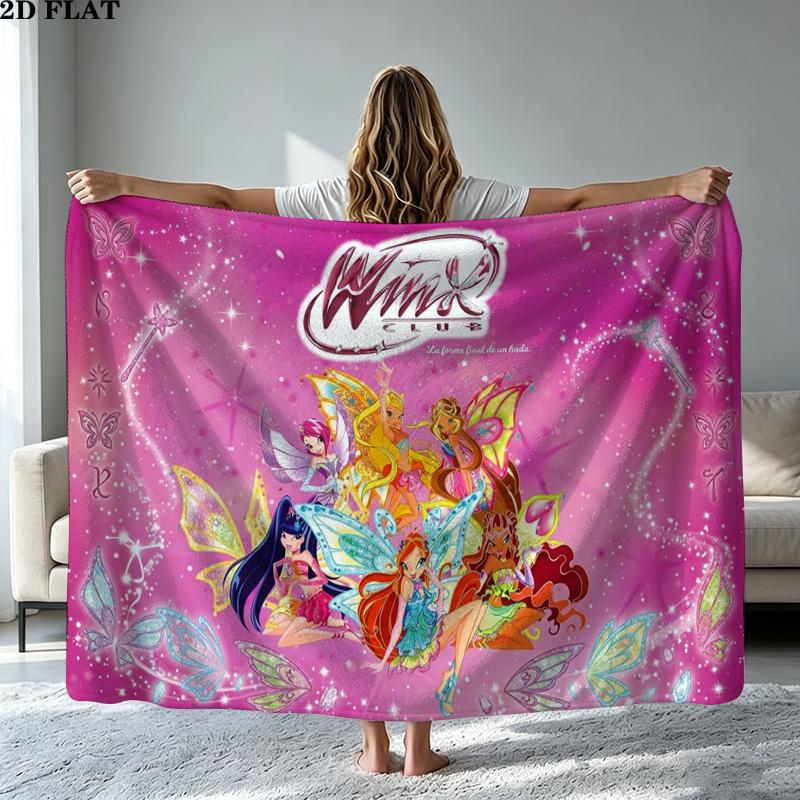 Winx Club Print Flannel Blanket High Quality Warm Comfortable Cover for All Seasons Perfect for Gifts Home Decor