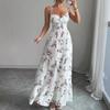 Summer New V-neck Slim-fitting and Thin Floral Long Skirt Printed Fairy Suspender Dress