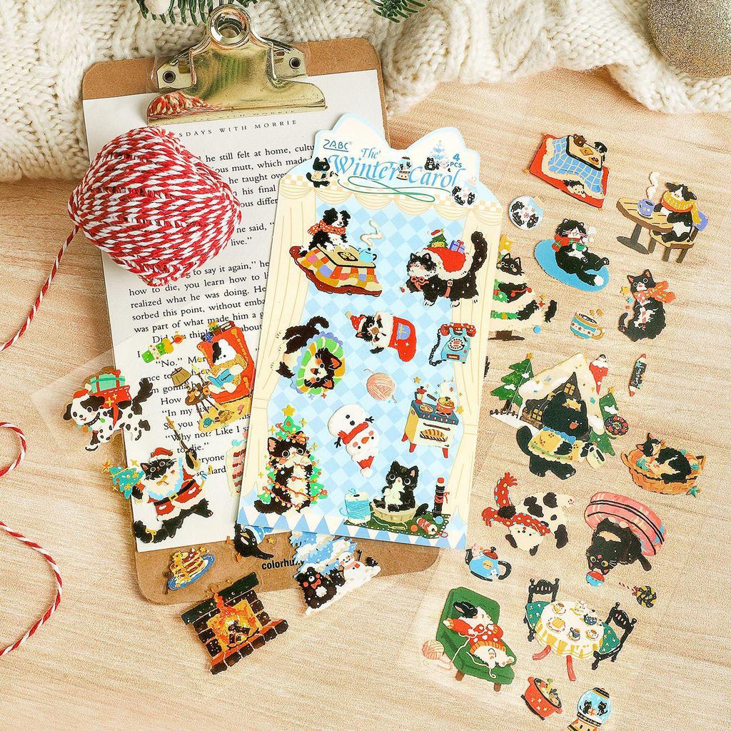Mengmeng Black Cat Series Stickers – Cute Cartoon Cats for Journals, DIY Projects, 6 Styles