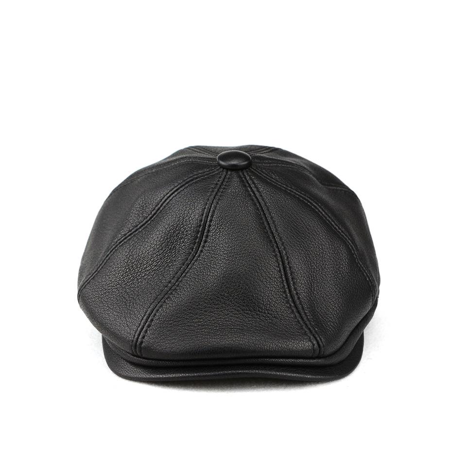 Men's Genuine Leather Retro Octagonal Beret – Autumn/Winter Cowhide Hat