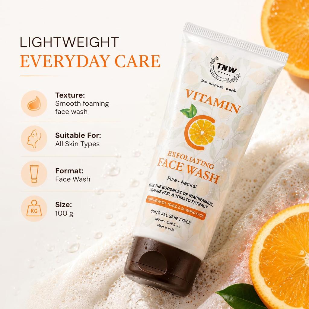 Vitamin C Face Wash 100ml with Niacinamide, Orange Peel & Tomato Extracts for Glowing Skin