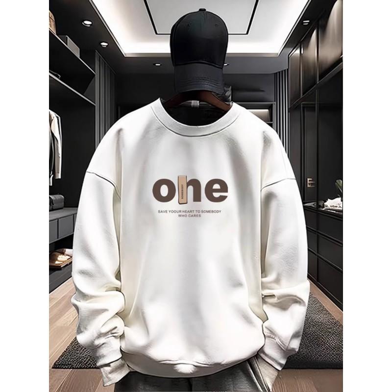 Mens Crewneck Sweatshirt Casual Streetwear Graphic Print Cotton Hoodie-Free Long Sleeve Solid Color