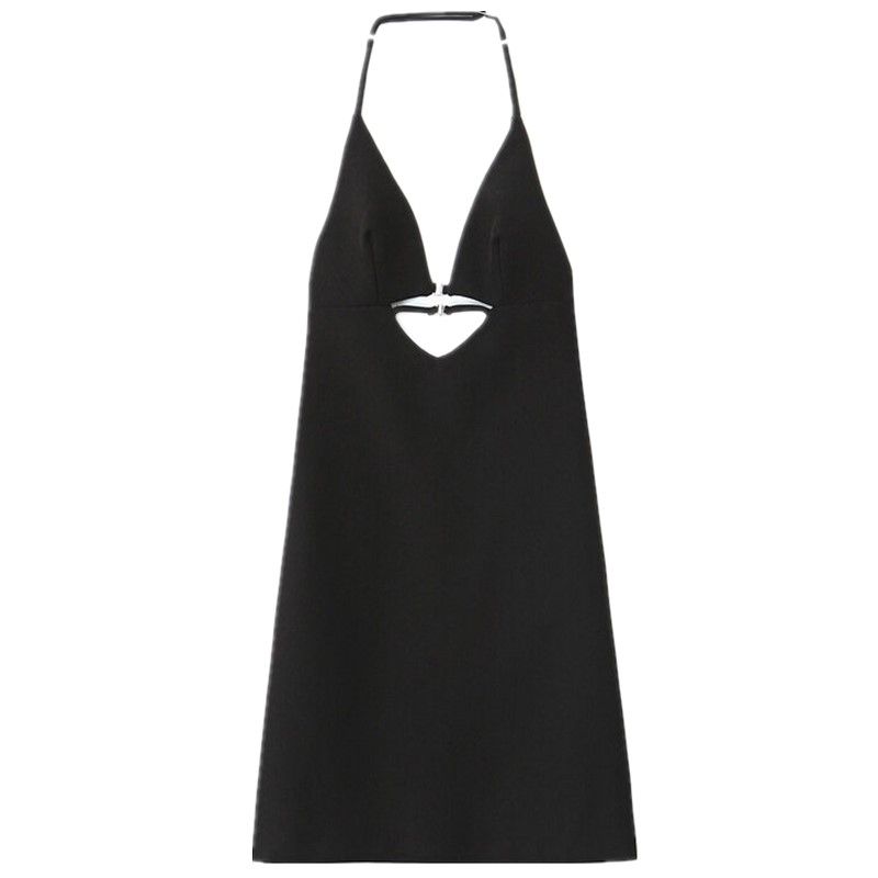 

Fashion Style 2024 Summer New Women s Stylish Buckle Slim Fit Backless Hanging Collar Style Dress 3557777 Black L