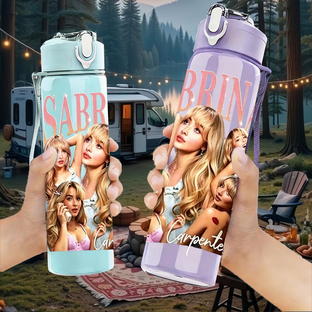 1 Stück Sabrina Retro Girl Group Porträt Druck 750 ml Tragbare Sport-Wasserflasche Auslaufsicher Fitnessstudio Outdoor Reisen Trinkbecher