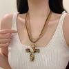 Metal Pendant Beaded Chain Necklace Multicolor Sweater Necklace Gothic Cross Necklace  Women