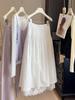 Elegant High-Waisted Lace Trim Patchwork White Skirt for Women