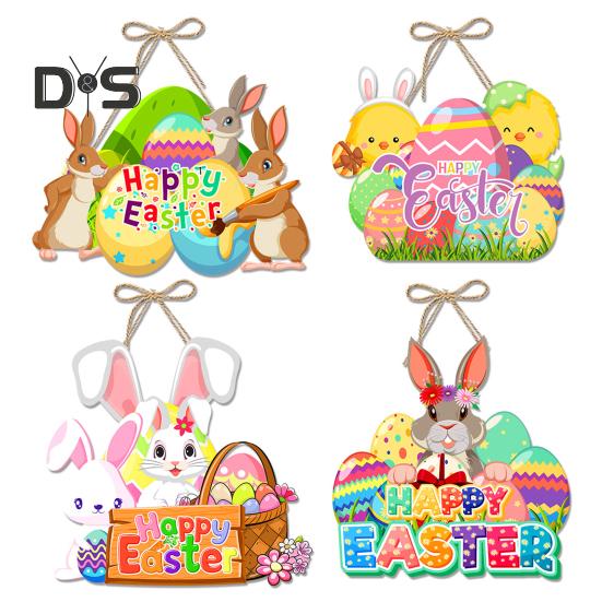 Oster-Türschild „Frohe Ostern“, Tür-Willkommensschild, hängende Dekoration für die Haustür mit Seil für Wand, Zuhause, drinnen und draußen, Frühlingsdekor