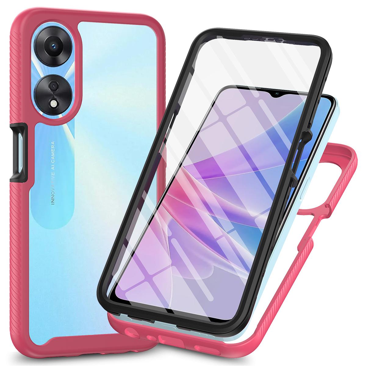 

For Oppo A78 5G Impact Resistant Phone Cover 3-in-1 PC+TPU Case with PET Screen Protector Pink