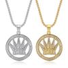 European and American Cross-border, Hip-hop Jewelry, Gold-plated Diamond KING King Crown Round Pendant Necklace