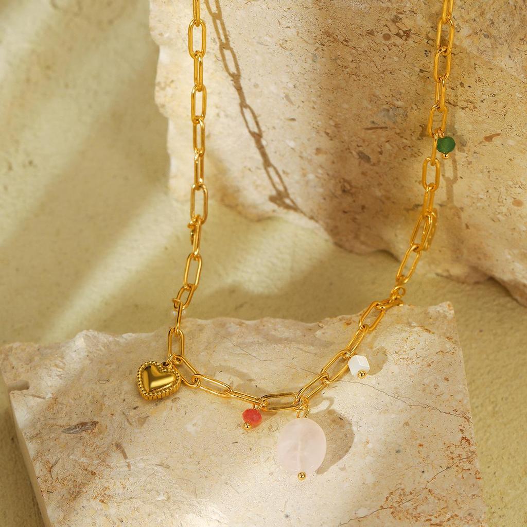 Luxury European-American Natural Stone & Pearl Stainless Steel Necklace with High-Grade Titanium Steel Pendant