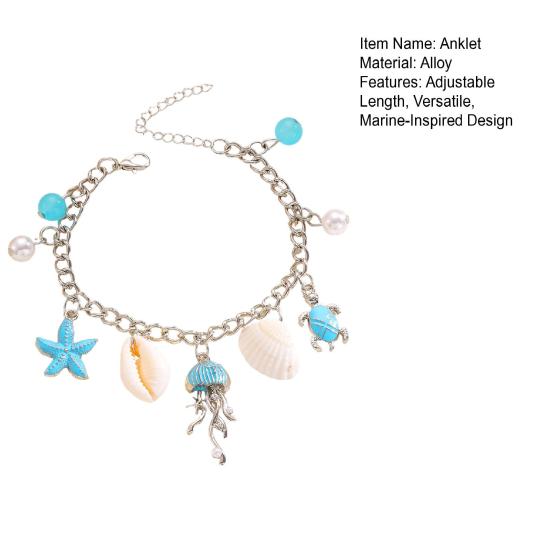 Ocean-Inspired Anklet Jellyfish Turtle Shell Anklet Alloy Waterproof Starfish Charms Adjustable Length Elegant Beach Accessory