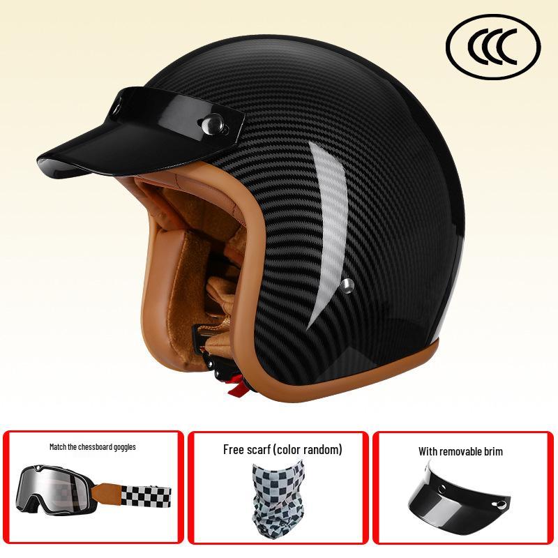 Retro 3C-Certified Unisex Motorcycle Helmet, All-Season 3/4 Design for Motorbike & Electric Bike