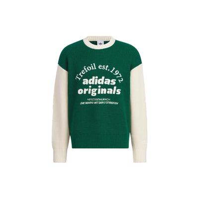 adidas Originals Alphabet Embroidery Spliced Contrast Rib-Knit Sweater Unisex Sweater Forest-Green IW6288
