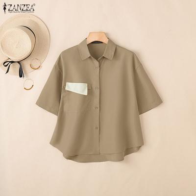 Lässige Bluse mit Umlegekragen und halblangen Ärmeln für Damen