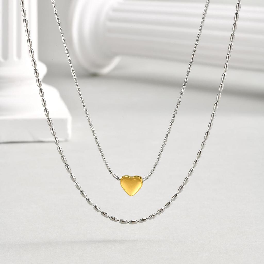 Schmuck Edelstahl Herz Doppellagig Gestapeltes Halsketten Electric Gold Damenmode Accessoires 2056