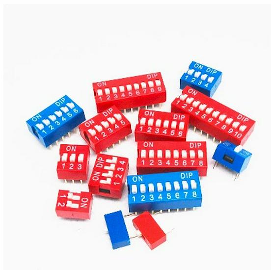 Red DIP Switch, 2.54mm, 1-12 Positions, Through-hole, Flat Actuator