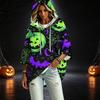 Women's Fashionable Three-Quarter-Sleeve Halloween-Printed Hooded Pullover