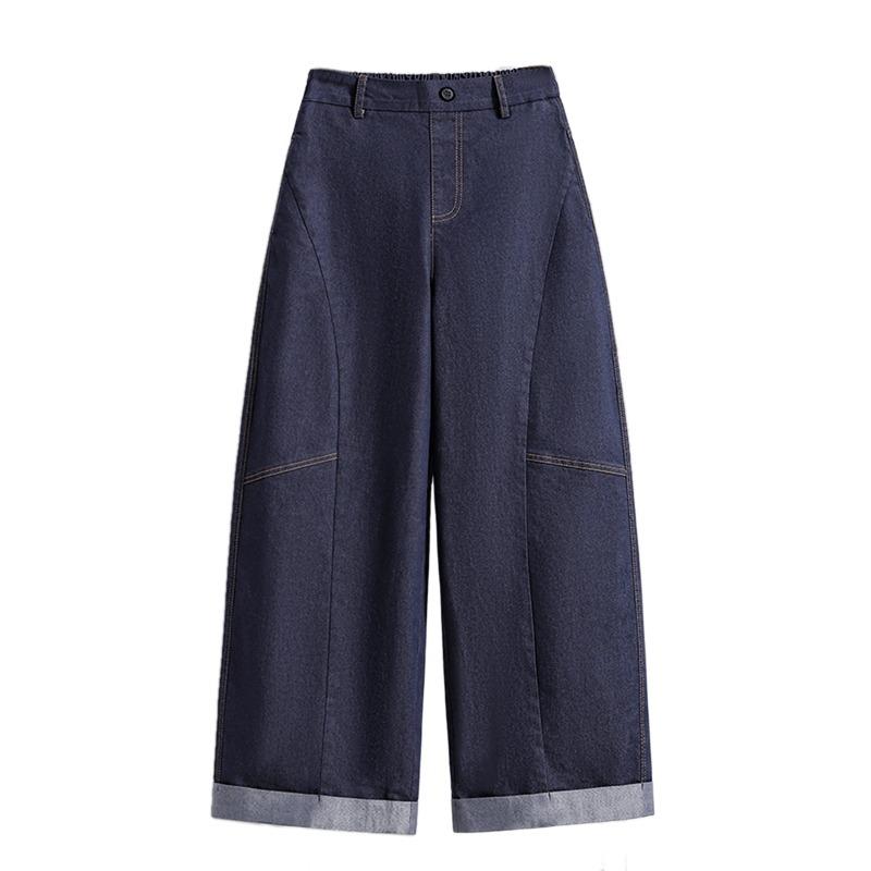 DIMANAF 2026 Autumn New Plus Size Women Waist Elastic Wide Leg Denim Long Pants Casual Loose Trousers