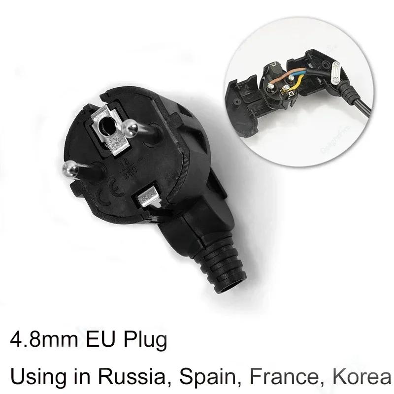 250V 16A Assembly EU Schuko Plug Rewireable Male Connector 4.8mm Pin for Power Cord