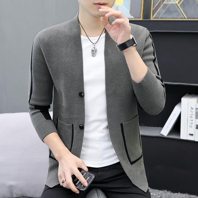 

Новинка осени и зимы, кардиган, мужской вязаный свитер, модный однотонный, универсальный, повседневный и удобный мужской плащ 190