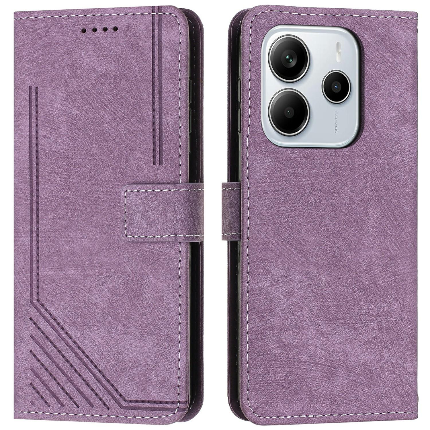 

For Xiaomi Redmi Note 14 4G (164.84x78.15x8.16mm) Case Imprinted Lines Leather Phone Cover with Stand Purple