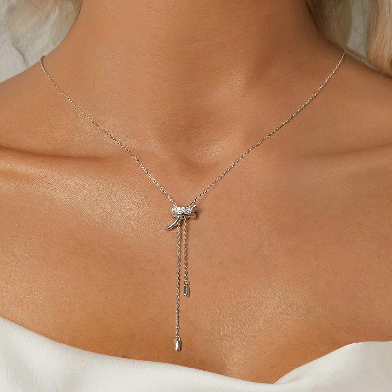 S925 Sterling Silver Adjustable Knots Pendant Necklace Y Shape Neck Chain for Women Original Design Trendy Jewelry Gift