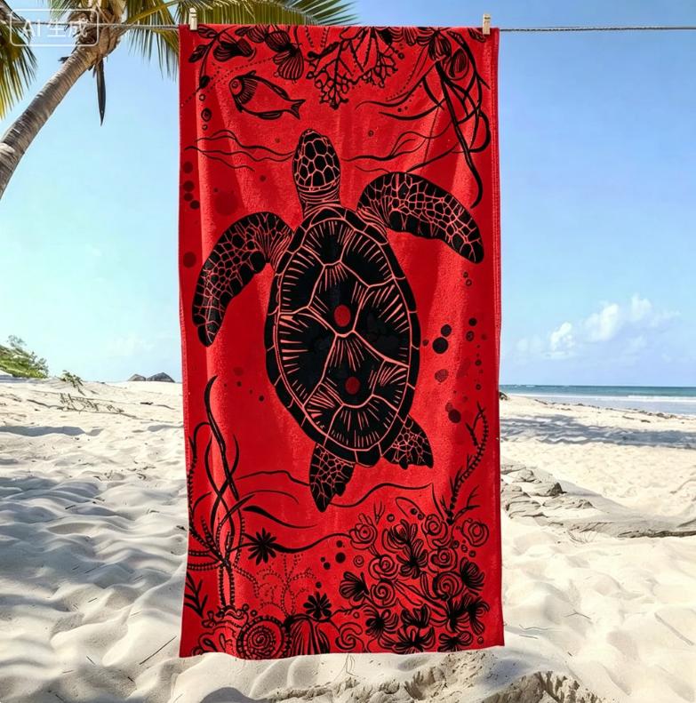 Vibrant Tropical Red Sea Turtle Beach Towel Quick Dry Soft Microfiber Towel for Beach Days Getaways & Lively Poolside Lounging