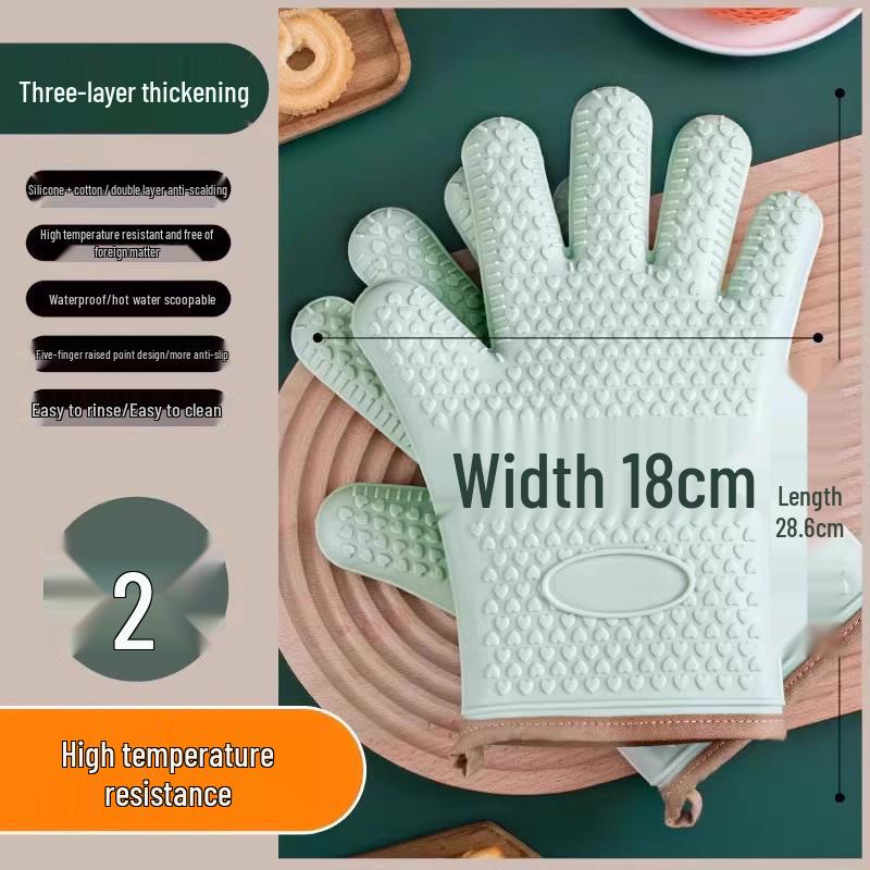 Heat-Resistant Silicone Oven Gloves: Anti-Scald, Non-Slip, Thickened for Baking and Steaming.