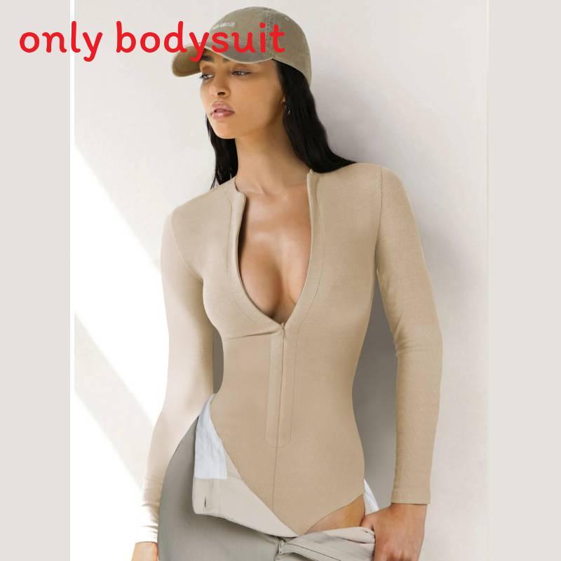 European Style Knit Bodysuit With Zipper Short Pants For Streetwear Fashion Women
