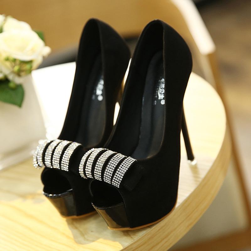 Only Do Black 12CM Stiletto Fish Mouth Single Shoes Waterproof Platform High Heels Women