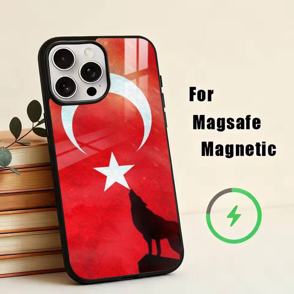 Türkischer Wolf Truthahn Flagge Handyhülle Für iPhone17,16,15,14,13,12,11 Plus,Pro Magnetisch Für Magsafe Kabelloses Laden