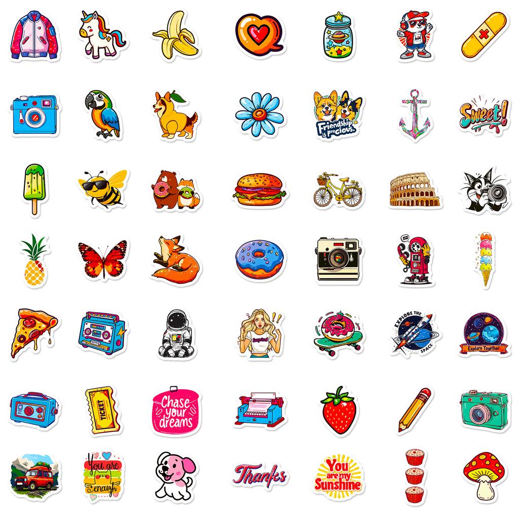 100 New Products, Small Size Egg Tarts, Small Fresh Stickers, Animal Food Text Stickers, DIY Water Cup, Mobile Phone Case Stickers