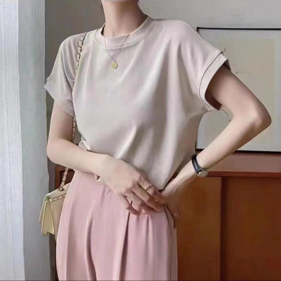 Short Sleeved T-shirt for Women Niche Solid Color Fashionable Summer Outfit Thin Top