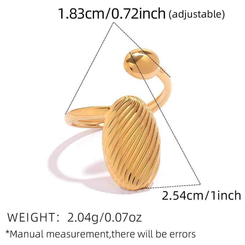 Stainless Steel Thread Texture Oval Adjustable Rings for Women Personality Gold Color Round Geometric Index Finger Ring Zircon
