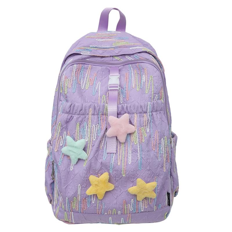 Junior High School Schoolbag Colorful Embroidery Women's Large Capacity Backpack Student Backpack