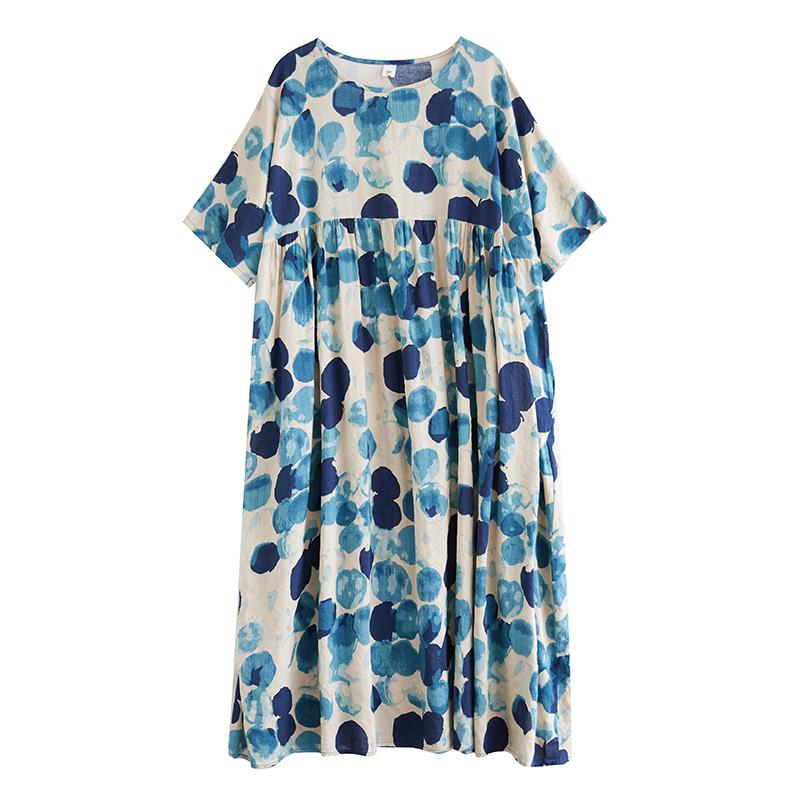 Dimanaf 2024 Plus Size Dress New Summer Basic Loose Women O-Neck Vintage Short Sleeve Big Size Beach Long Dress