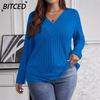 Women's Fashion Casual Solid Color Print Long Sleeve  V Neck Blouses & Shirts
