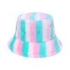 Japan and Korea casual fashion rabbit fur hat colorful striped basin hat warm bucket hat women's trend