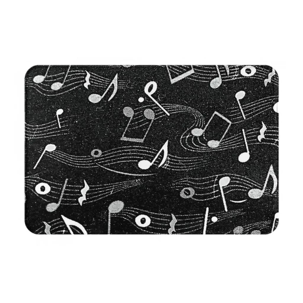 Melodic Music Notes Floor Mat - Elegant Black and White Décor for Living Rooms, Perfect for Music Lovers and Home Accents
