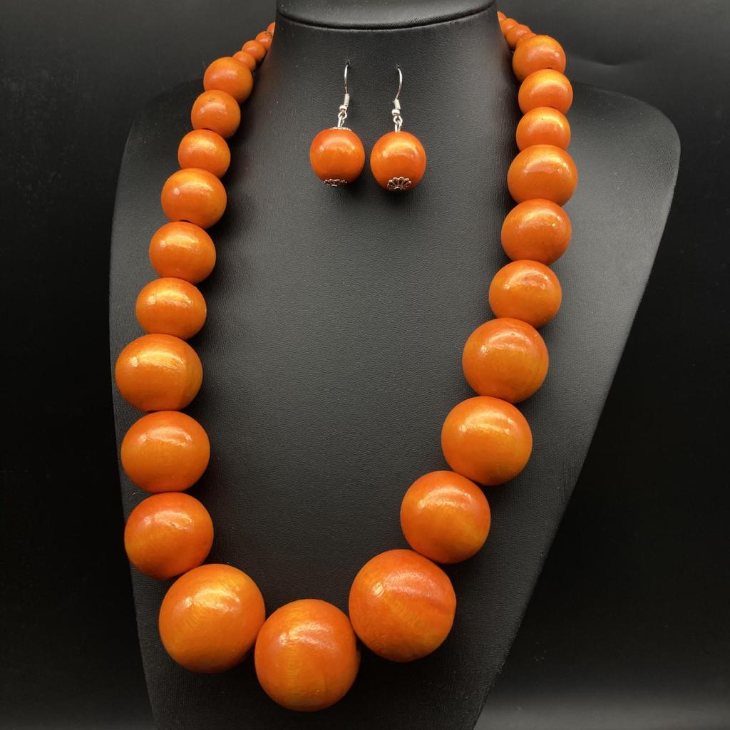 Bohemian Wooden Bead Necklace & Earrings Set