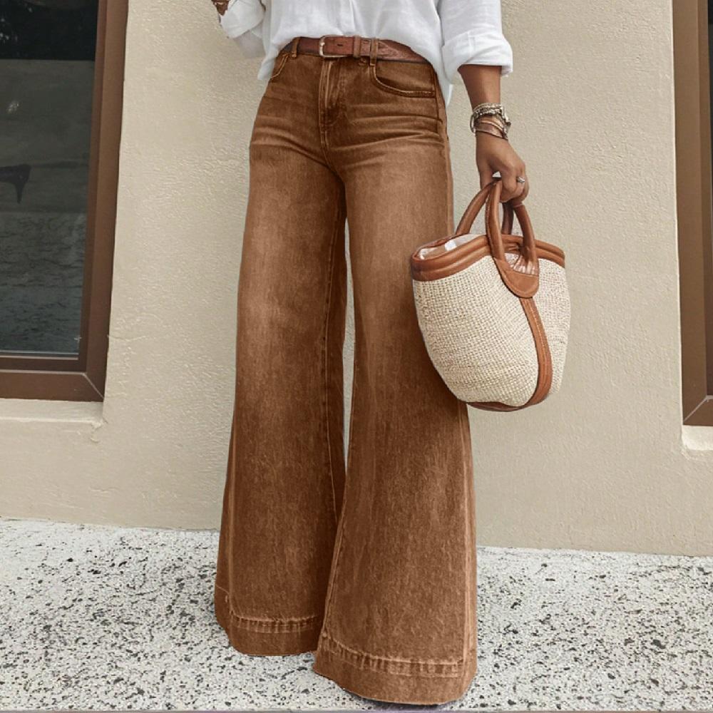 Women Vintage Denim Jeans Ladies Casual Wide Leg Straight Pants Full Length Long Pant