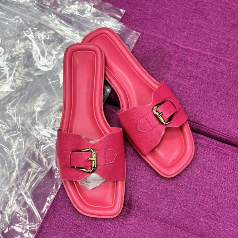 

Fashion Trendy Flat Slides for Women Various Colors Metal Buckle Strap 2025 Summer Beach Trips Shoes Daily Outdoor Female Slippers 41
