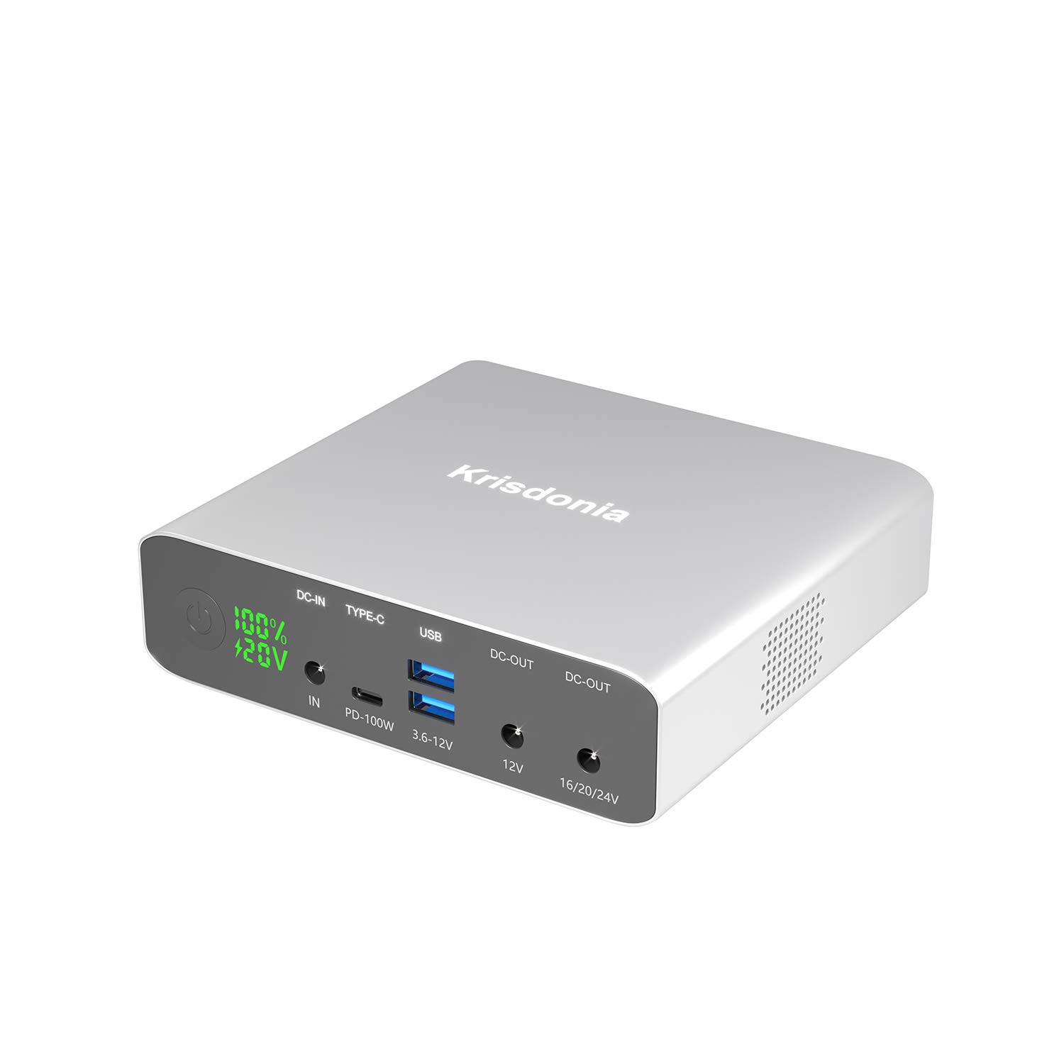 

Krisdonia 32000mAh Портативний зовнішній акумулятор Power Bank для ноутбука PD100W 1x Вихід 60W 2x DC 2x для iPad Зарядний пристрій USB-C, - USB-C (Вхід 100 Вт) - (Макс. 24В) - QC3.0