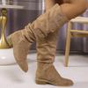 Fashion Women's Pleated Design Chunky Heeled Boots Autumn Winter Fashion Knee High Boots Women Plus Size 43 Loose Long Botas Mujer 2025