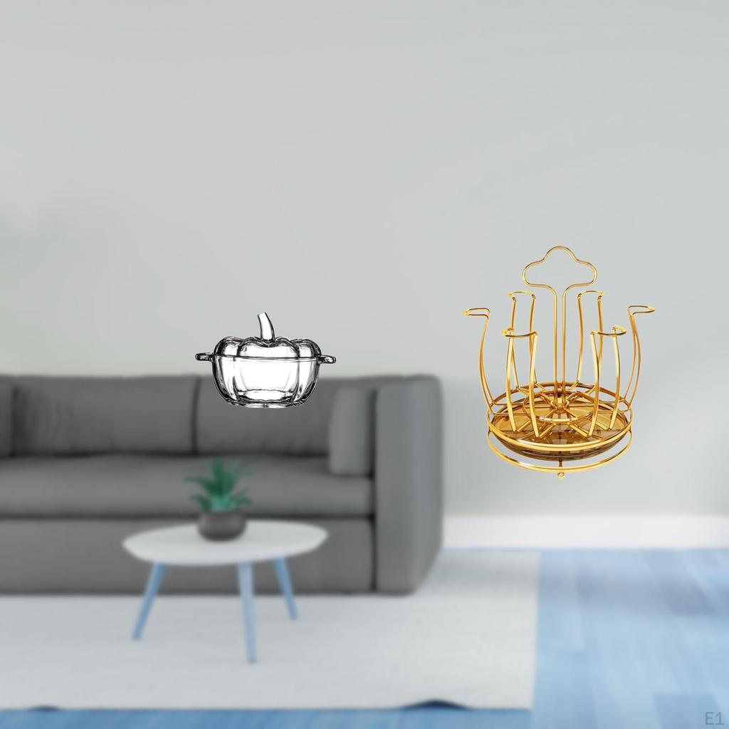 Glass Candy Dish Pumpkin Shaped Bowl with Lid And Rotating Cup Drying Rack Stand Organizer for