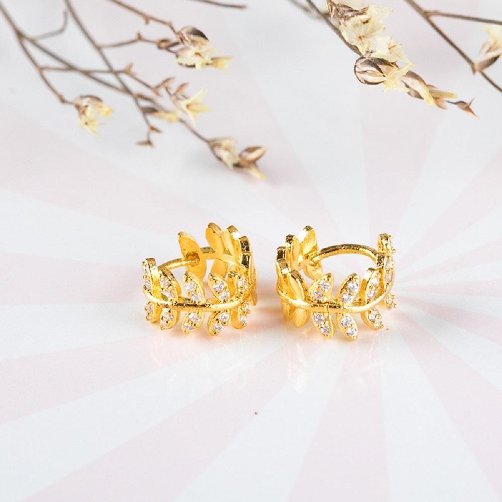 

Girls Rhinestone Silver Hoop Earrings Crystal Earing Jewelry Leaves Shape серебряный
