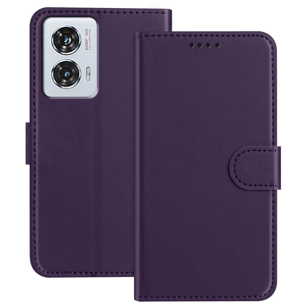 For Motorola Moto G85 5G/Motorola Edge 50 Fusion 5G Leather Case Wallet Stand Solid Color Anti Drop Phone Cover