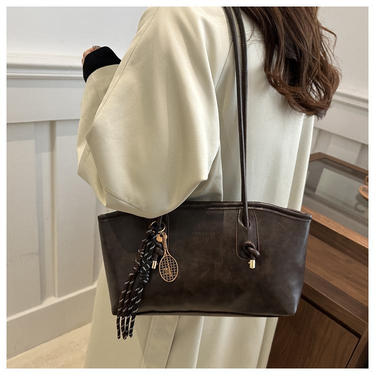 Women's Vintage Faux Leather Tote Bag, Large Capacity Office Shoulder Handbag, Soft Zipper Closure Work Bag